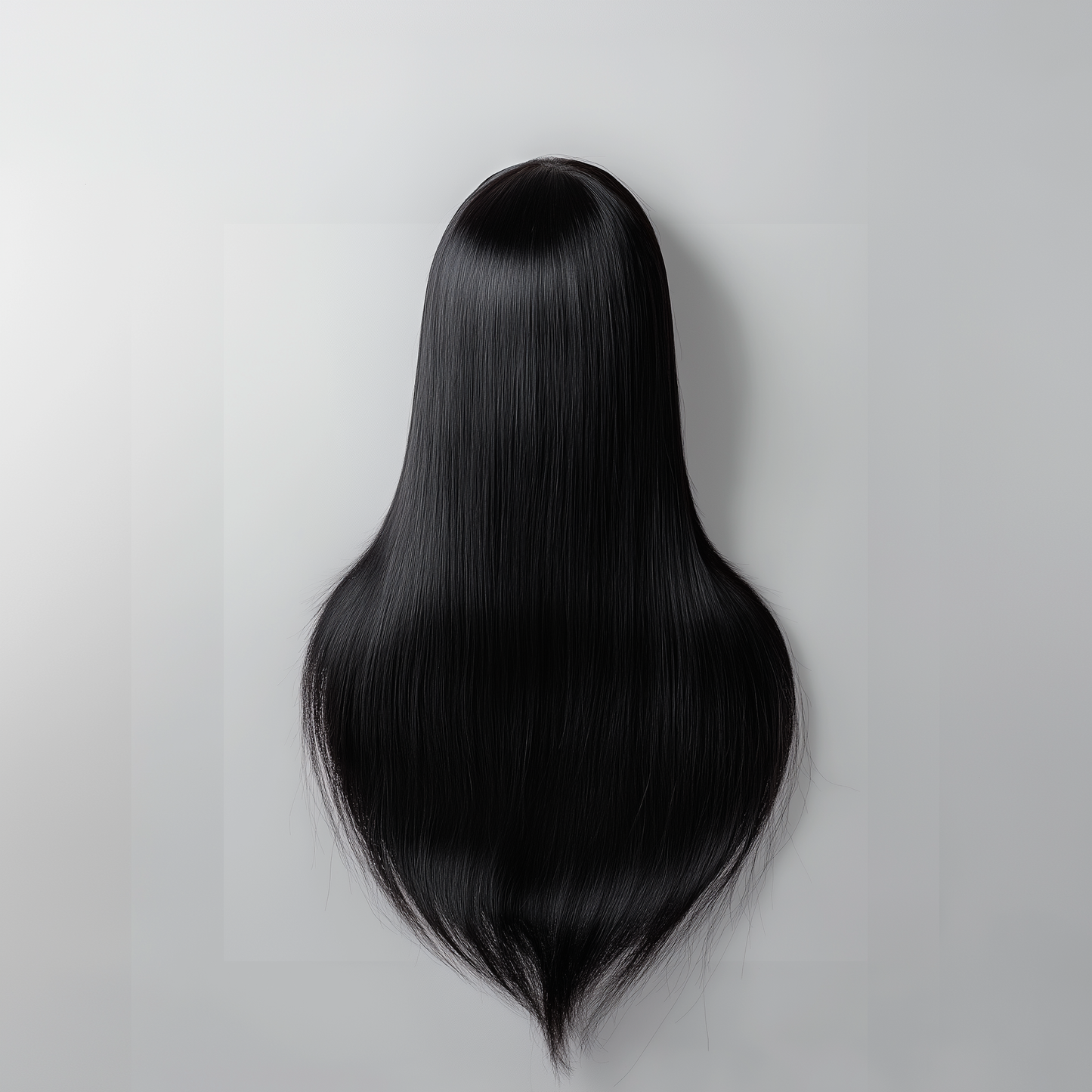 Back angle of sleek black wig with tangle-free, shed-free finish