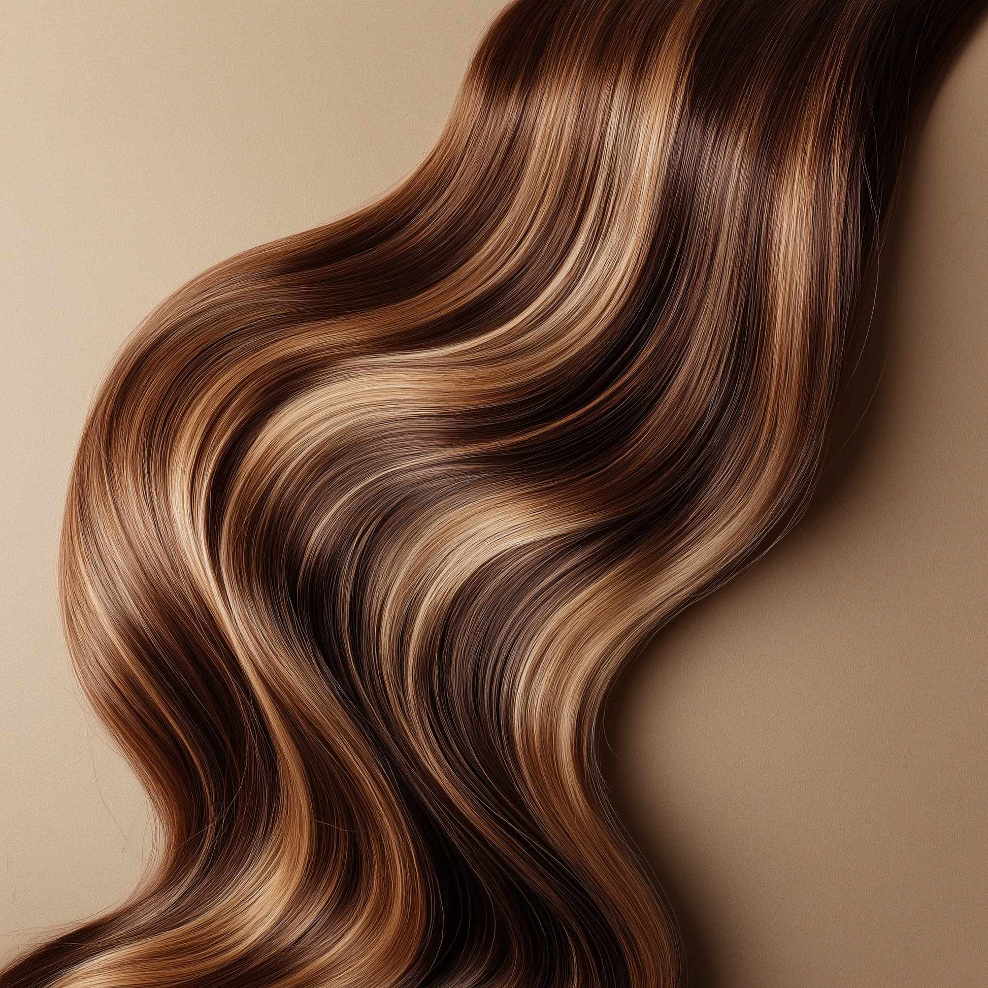 Close-up of balayage hair with flowing curls and HD lace parting